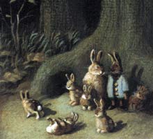 famiglia di coniglietti. Disegno di Michael Sowa, dal libro Esterhazy - storia di un coniglio